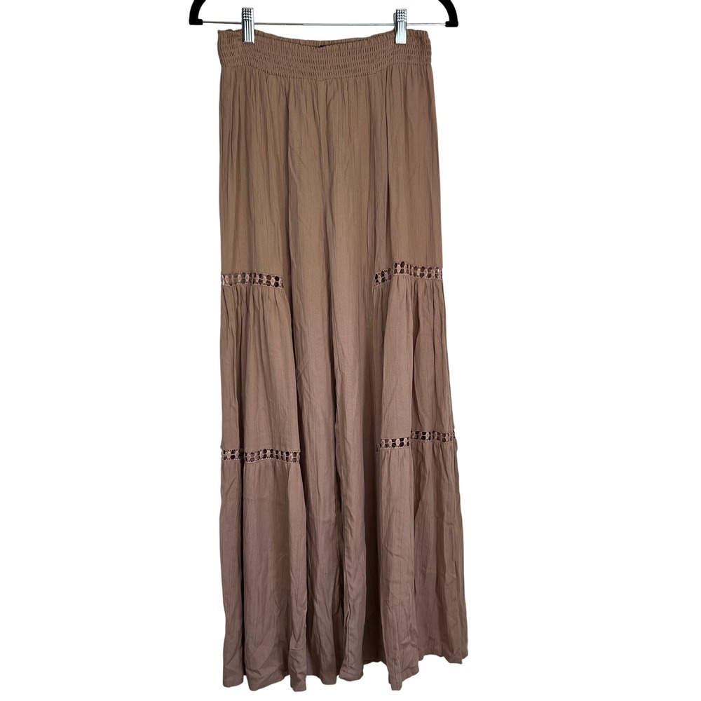 Angie Mauve Wide Leg Palazzo Pants Crochet Boho Festival Earthy Vacation Size S